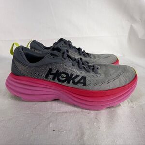 Hoka One One Bondi 8 Shoes Womens Size 10 B Gray Pink Running Comfort Walking